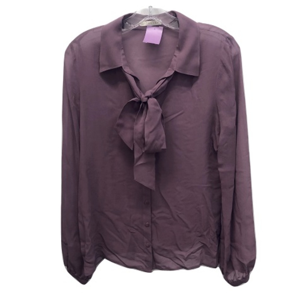HInge Tie Neck Silk Button-Up, Size Small